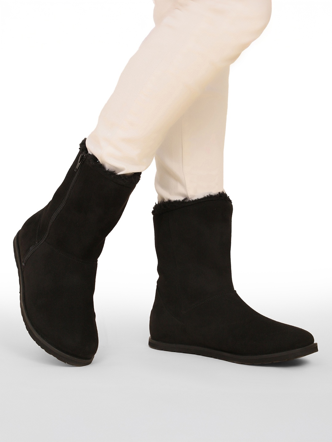 

yoho Women High-Top Uggs Boot Suede Leather Finish with Fur Snow Winter Boot M-003, Black