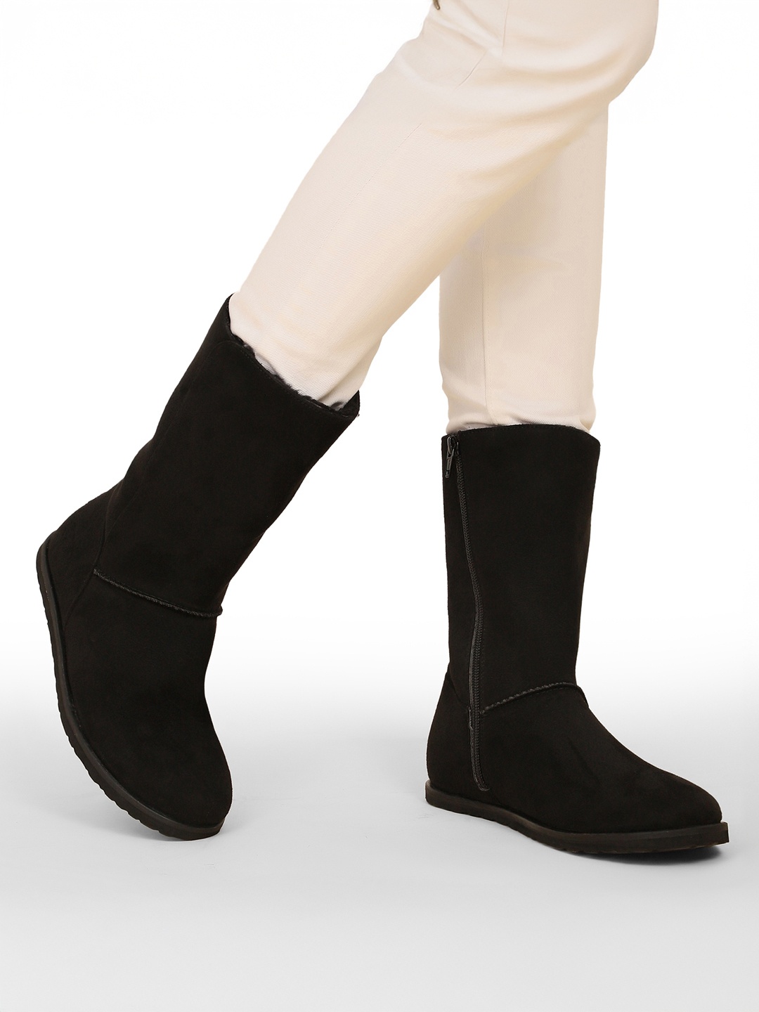 

yoho Women High-Top Uggs Boot Suede Leather Finish Winter Boot M-004, Black