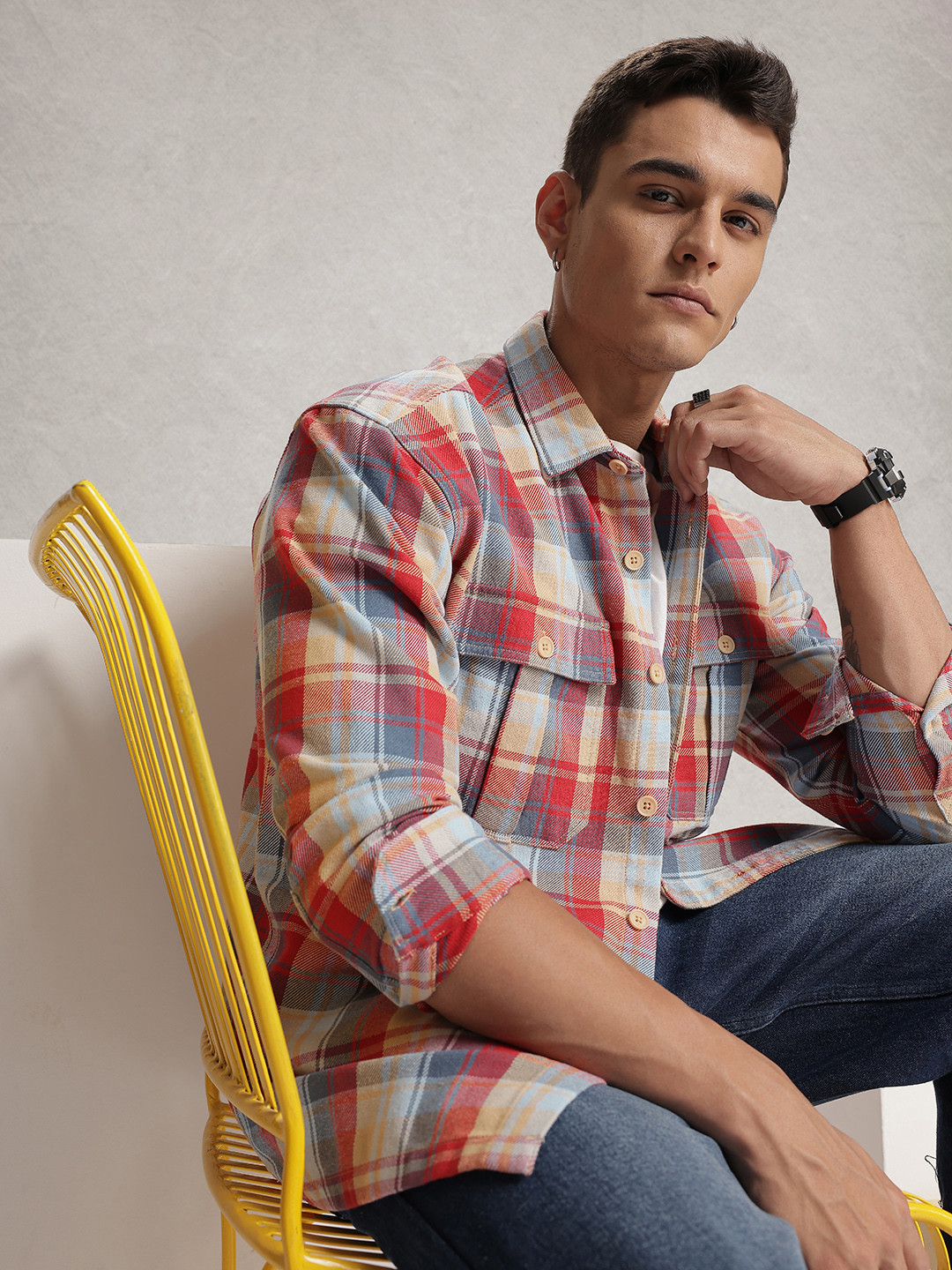 

WROGN Oversized Checked Casual Shackets, Red