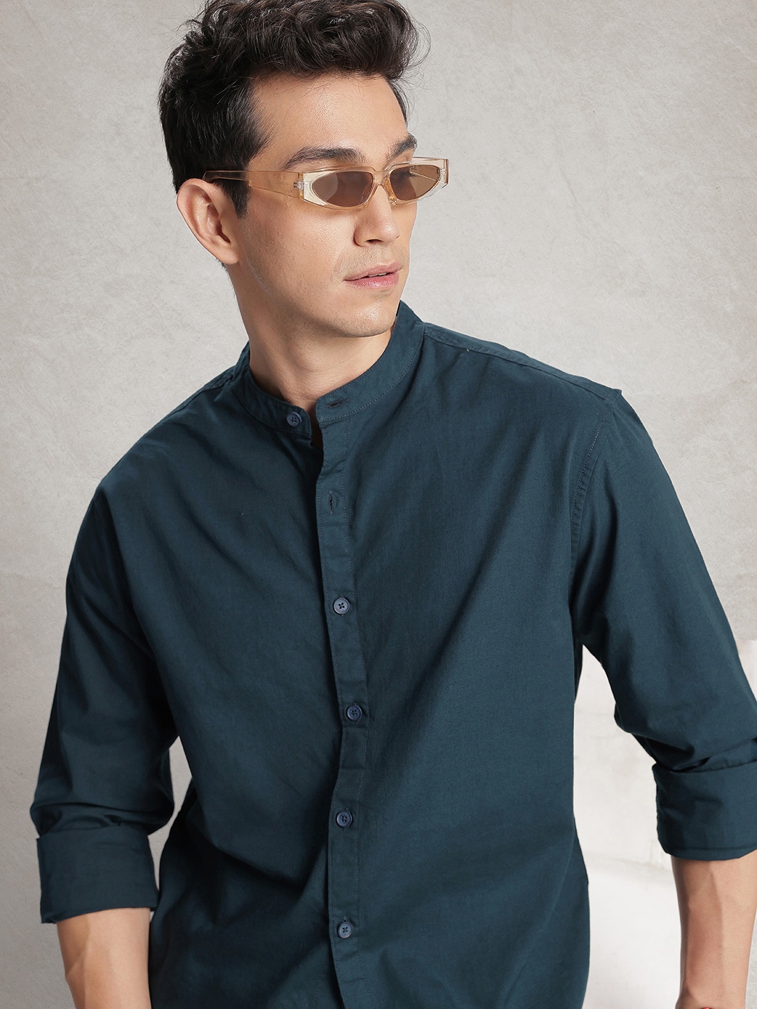 

WROGN Pure Cotton Comfort Fit Casual Shirt, Teal