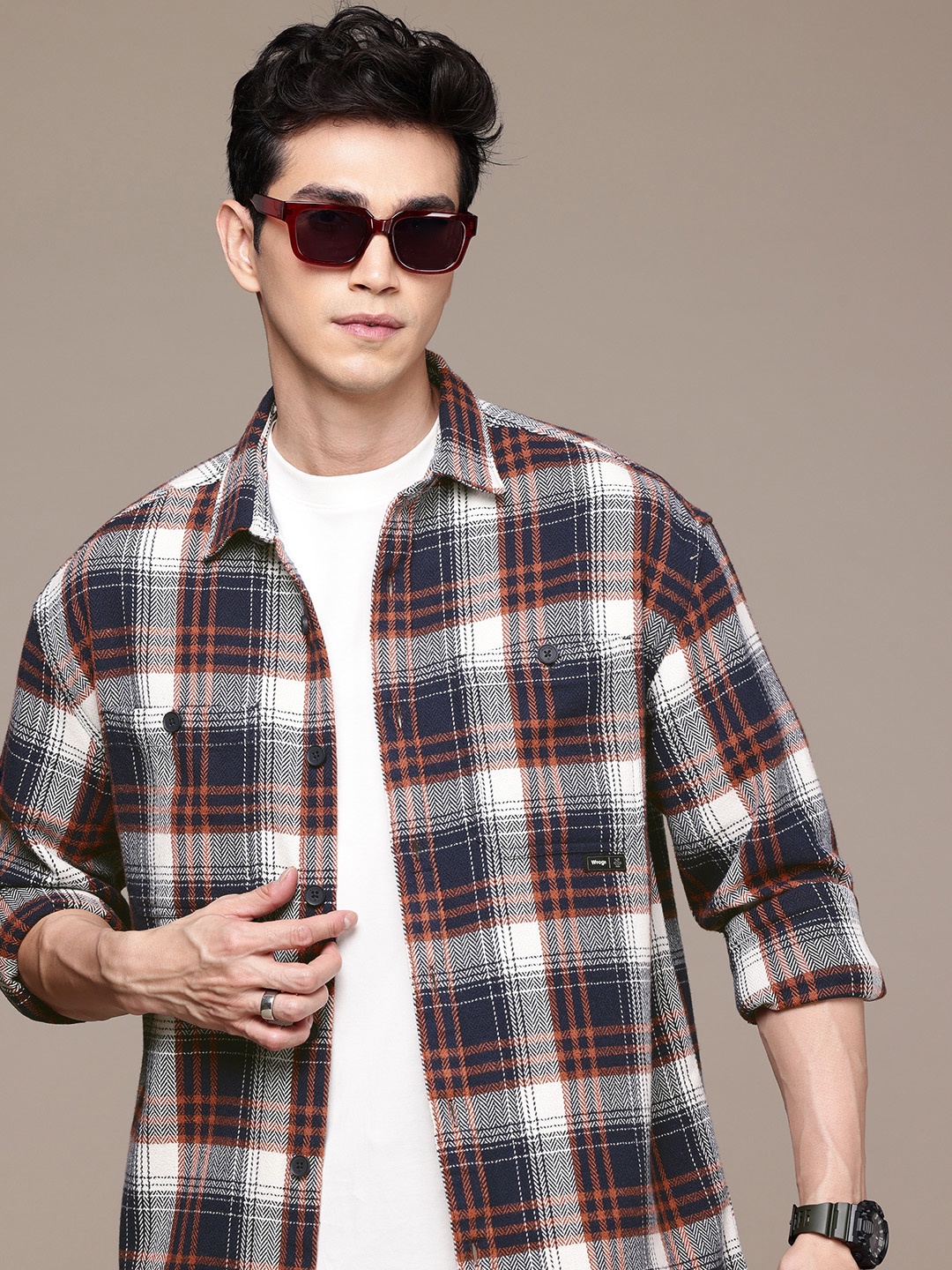 

WROGN Opaque Checked Oversized Casual Shirt, Navy blue