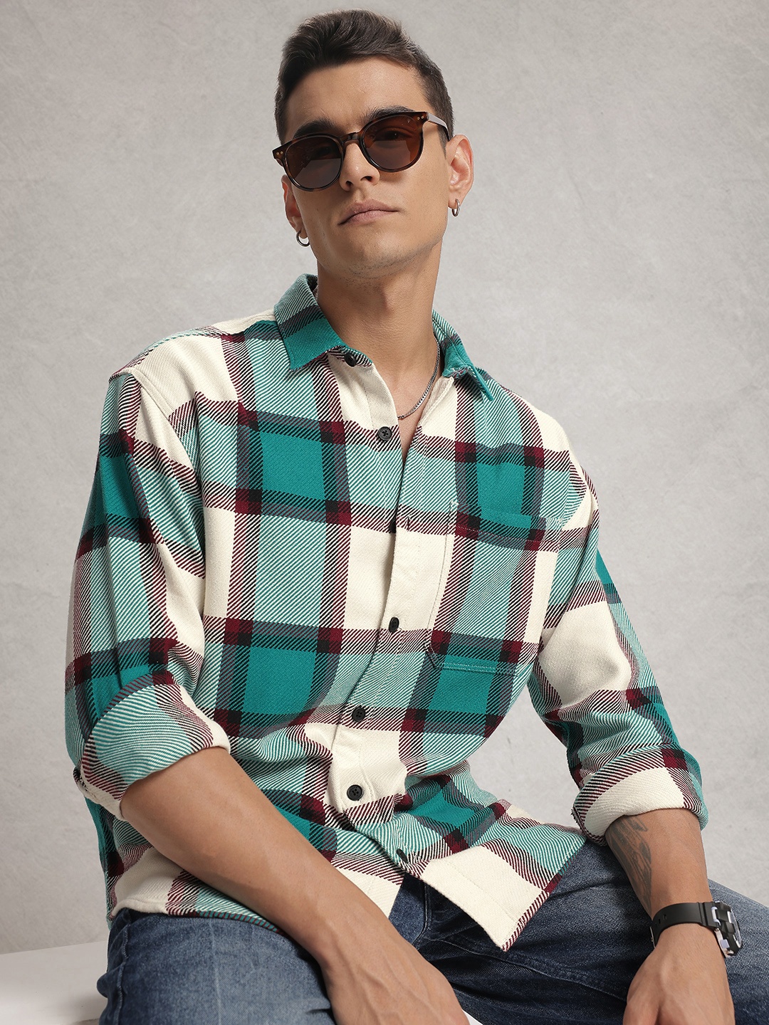 

WROGN Opaque Checked Casual Shirt, Green