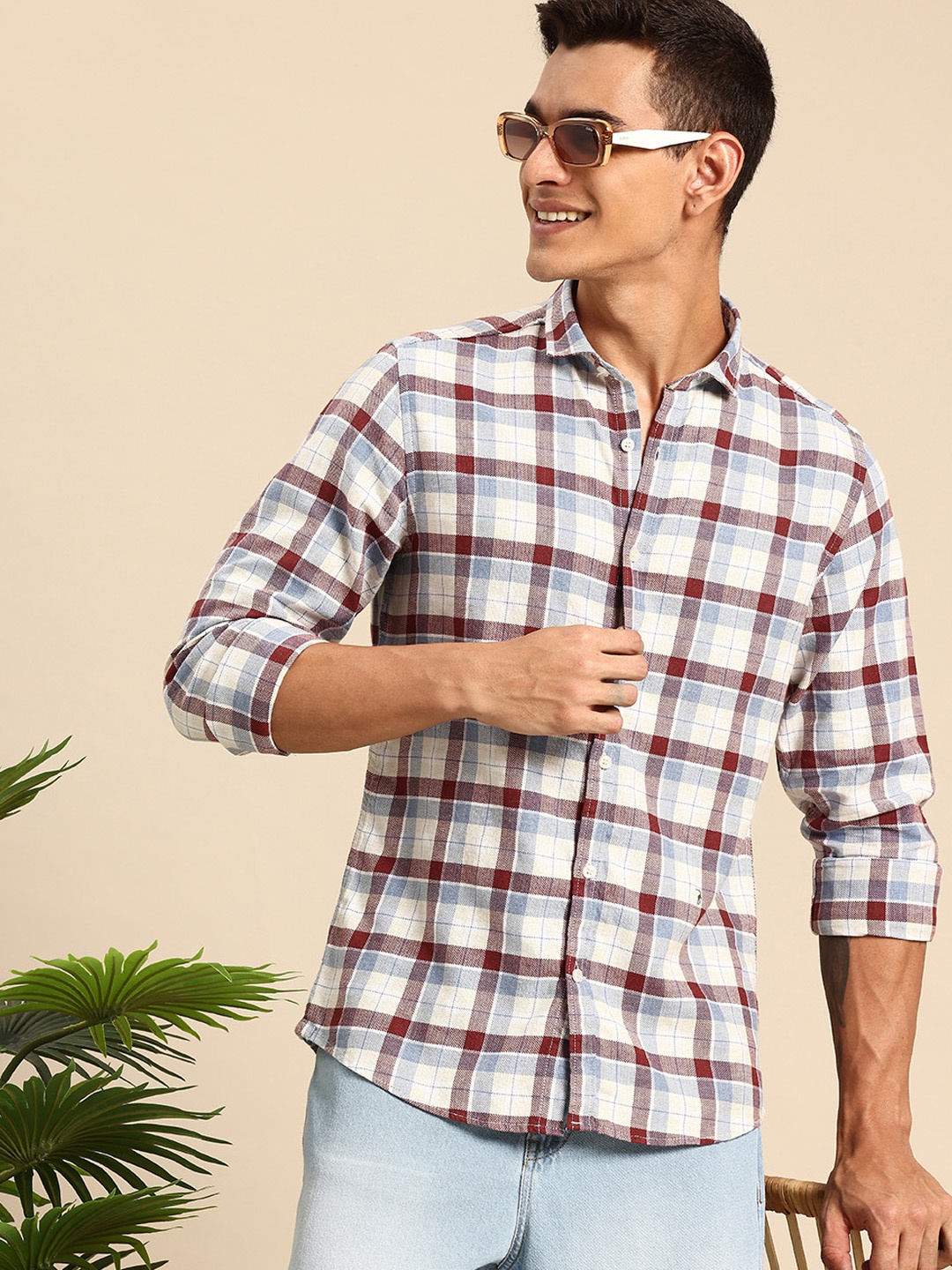 

Mast & Harbour Pure Cotton Checked Casual Shirt, Blue