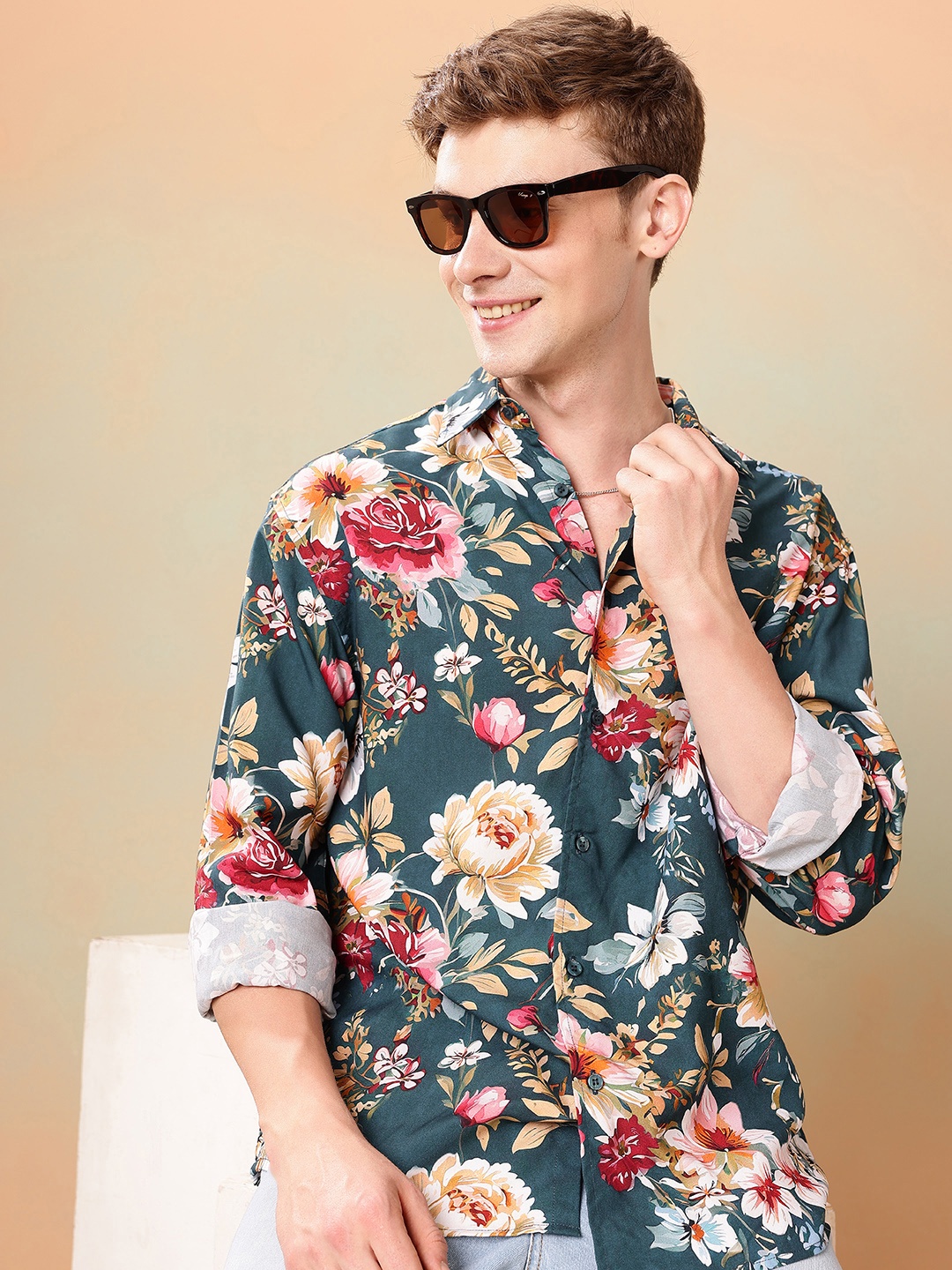 

Mast & Harbour Relaxed Fit Opaque Floral Printed Casual Shirt, Blue