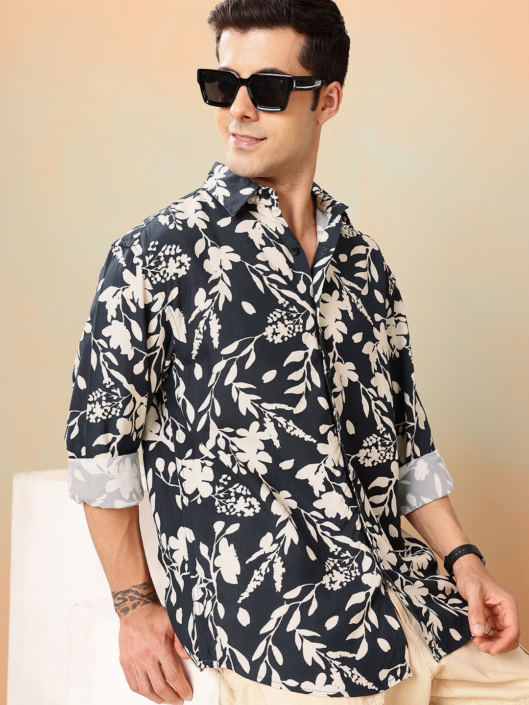 

Mast & Harbour Relaxed Fit Floral Printed Casual Shirt, Navy blue