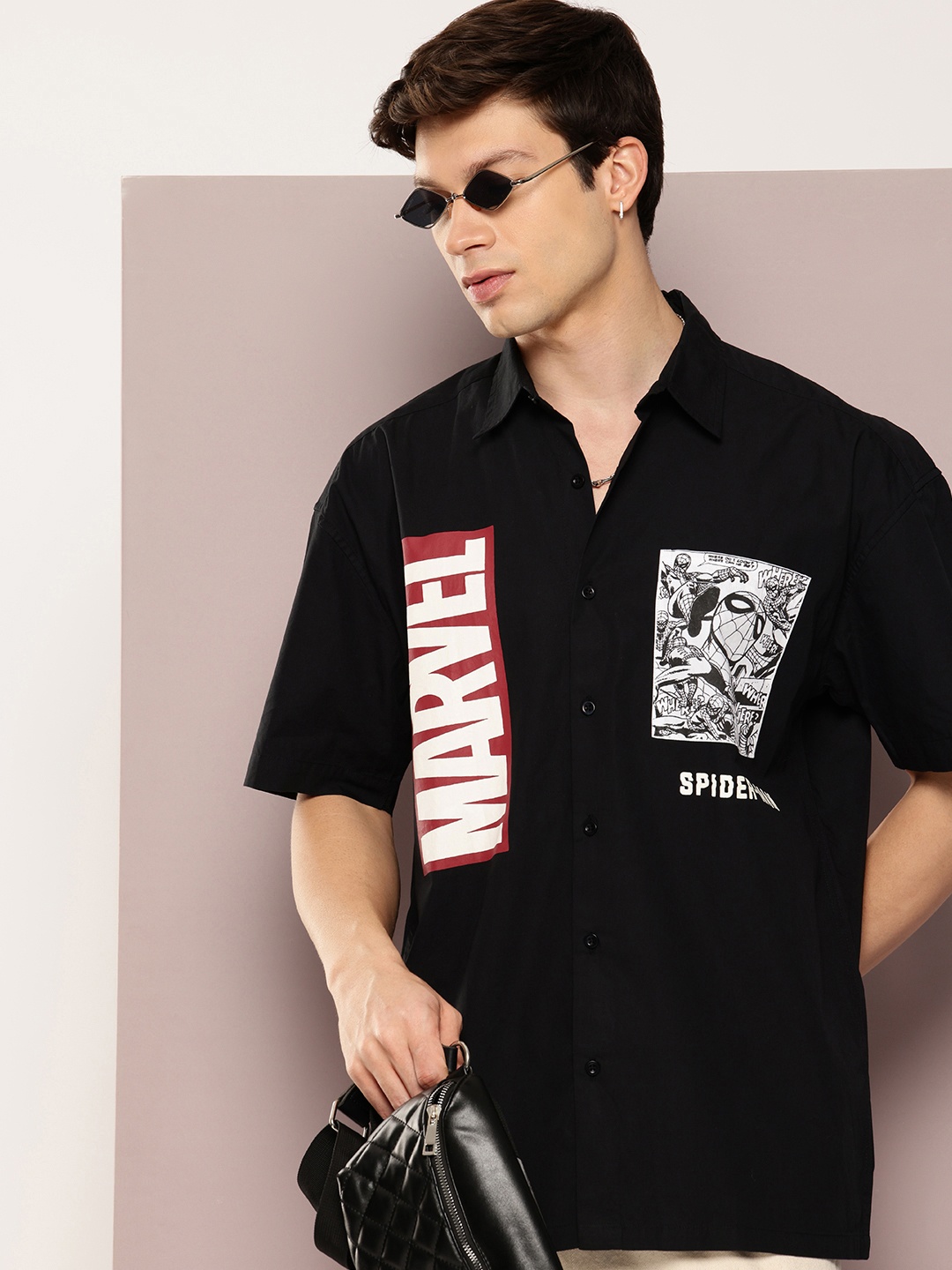 

Kook N Keech Marvel Printed Oversized Pure Cotton Casual Shirt, Black