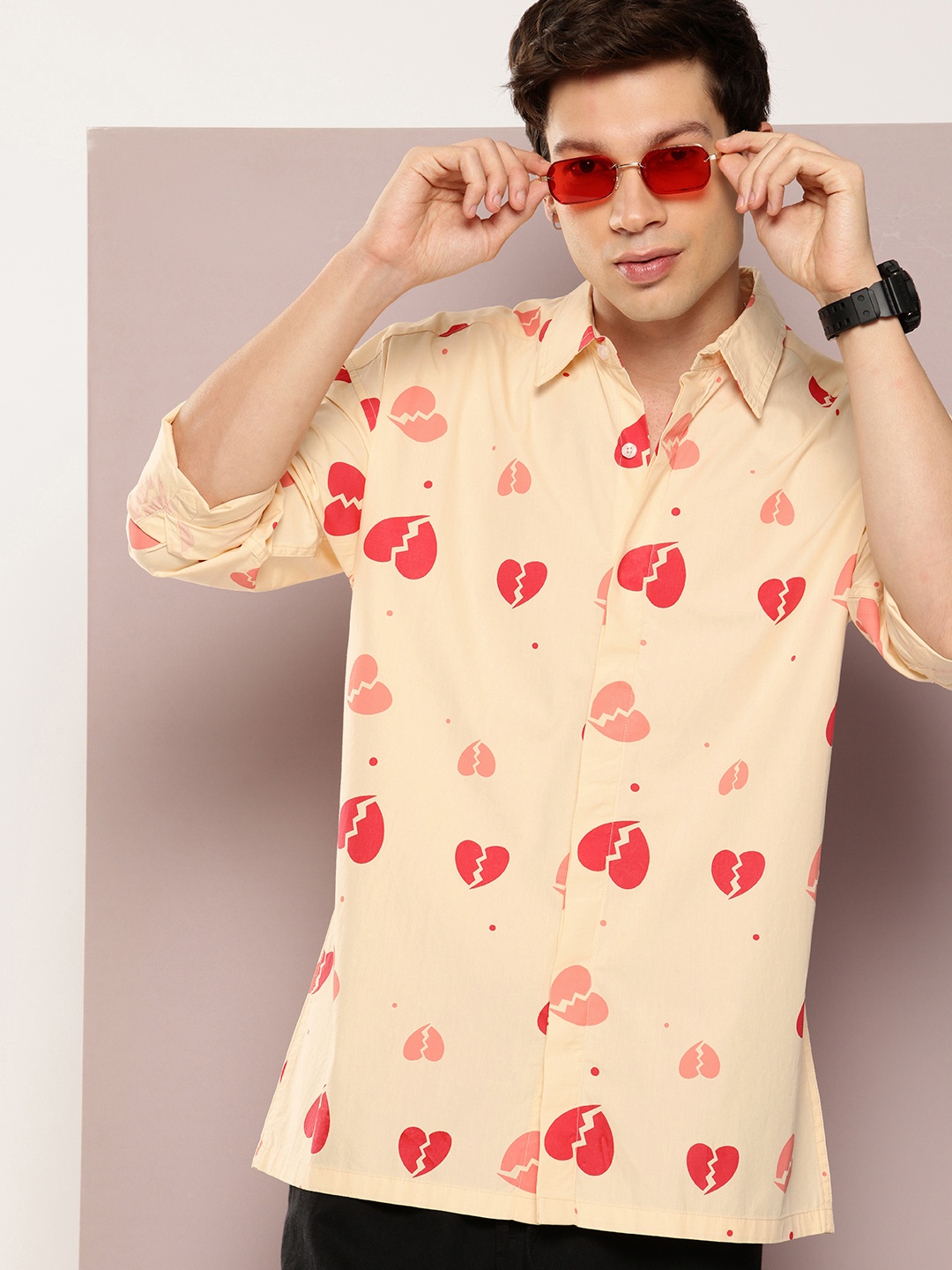 

Kook N Keech Graphic Printed Oversized Pure Cotton Casual Shirt, Beige