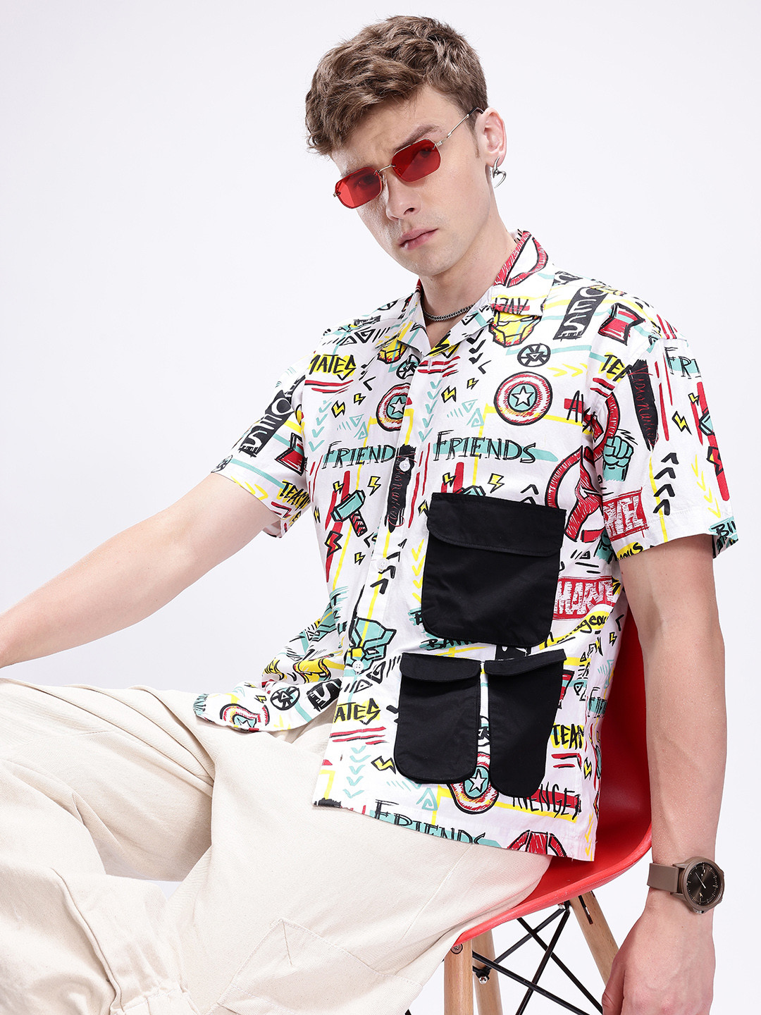 

Kook N Keech Marvel Printed Pure Cotton Oversized Shirt, White