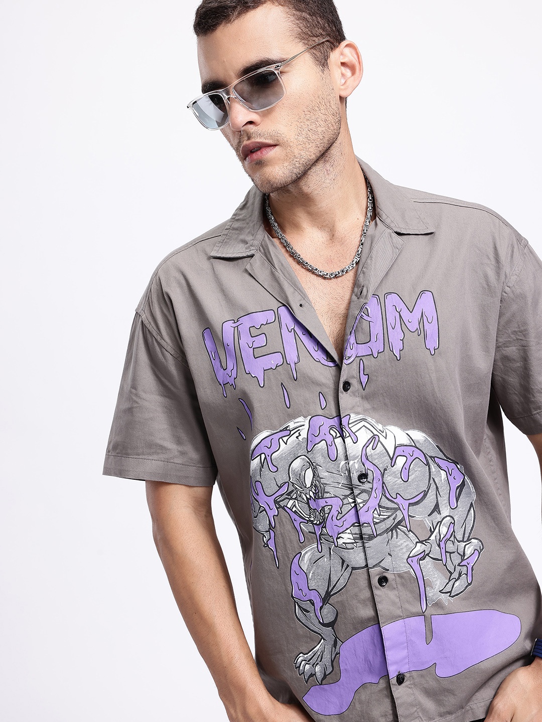 

Kook N Keech Marvel Venom Printed Oversized Casual Shirt, Grey