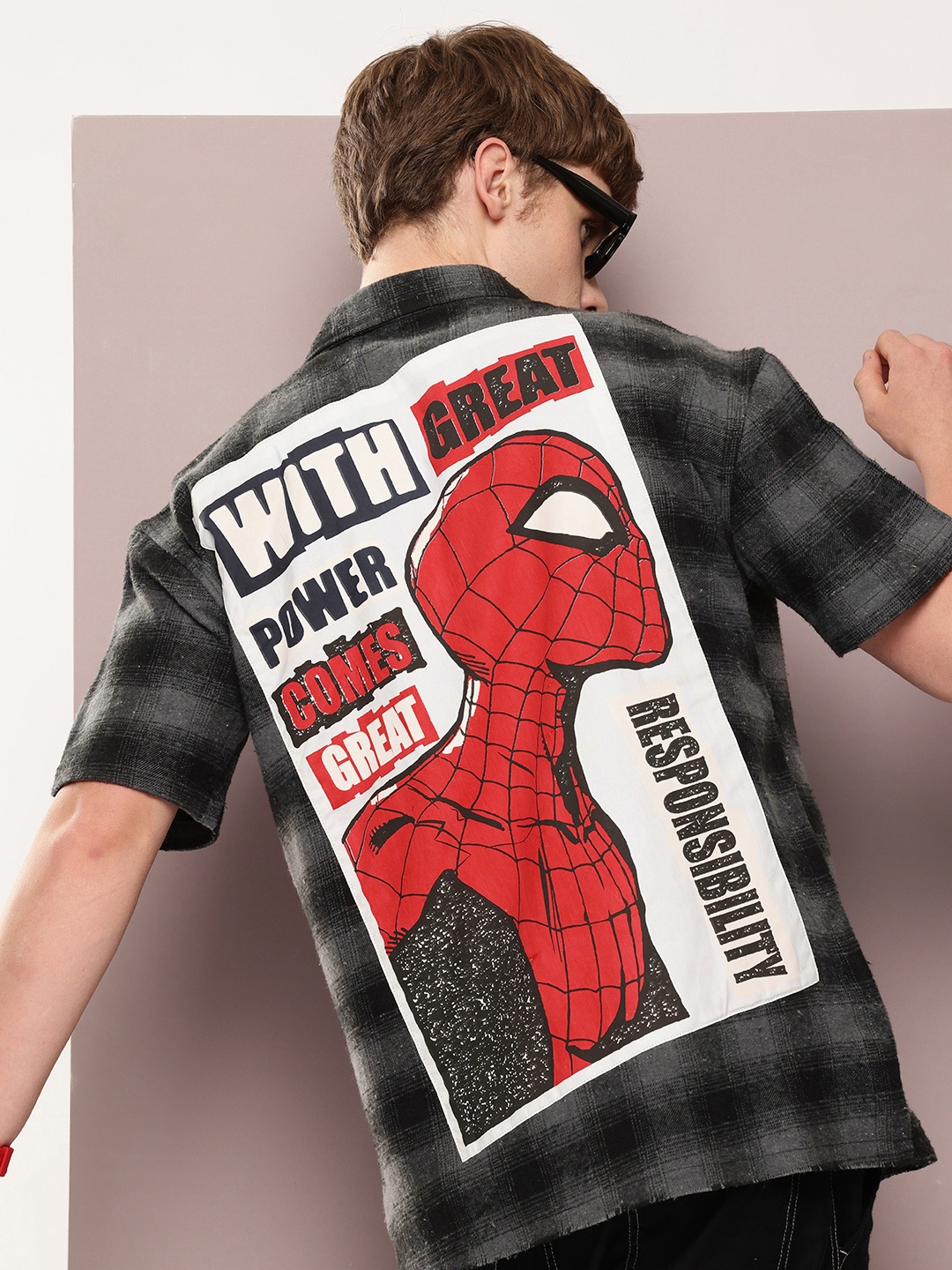 

Kook N Keech Marvel Printed Pure Cotton Oversized Casual Shirt, Black