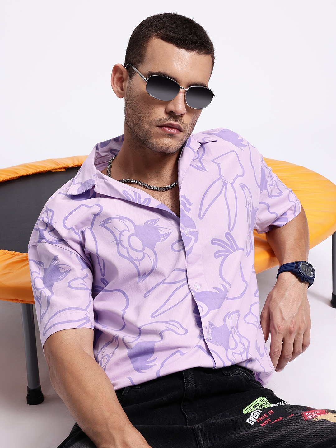 

Kook N Keech Disney Looney Tunes Printed Drop-Shoulder Sleeves Oversized Casual Shirt, Purple