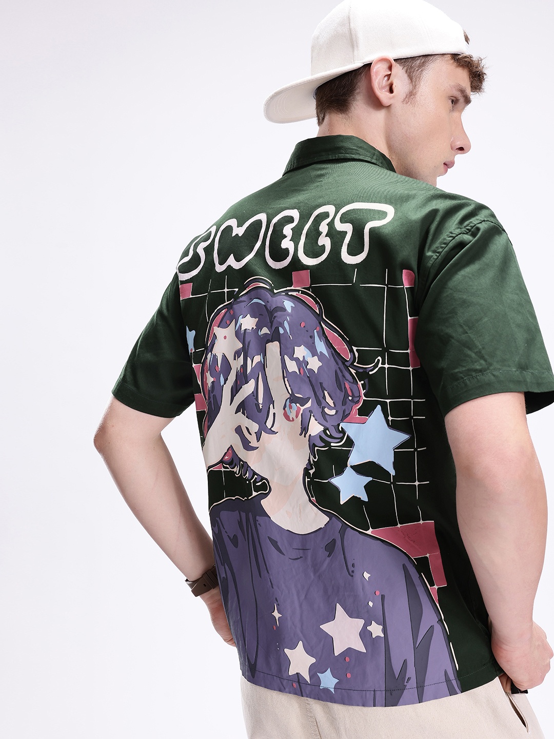

Kook N Keech Pure Cotton Graphic Printed Oversized Shirt, Green
