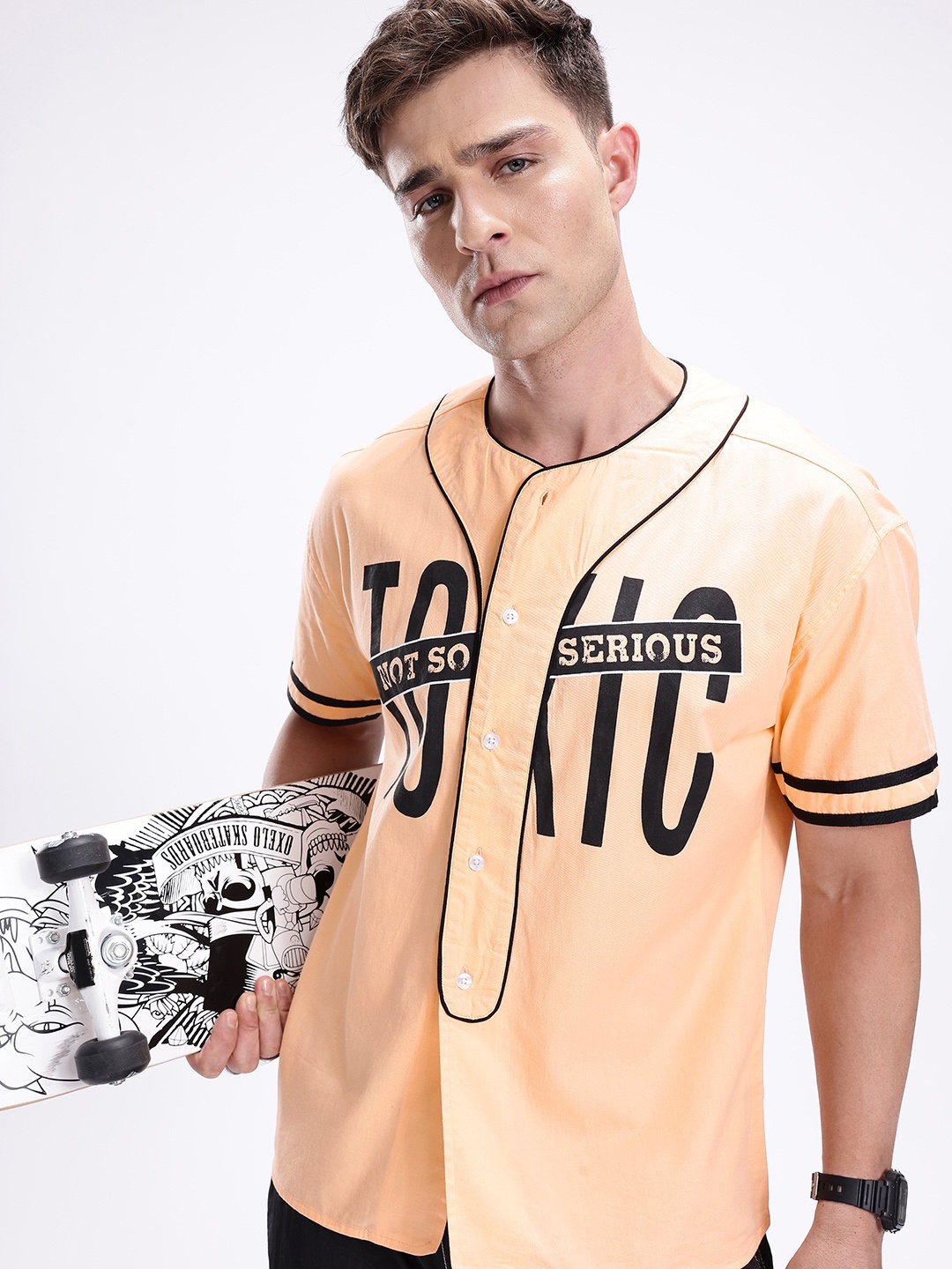 

Kook N Keech Pure Cotton Typography Printed Oversized Shirt, Peach