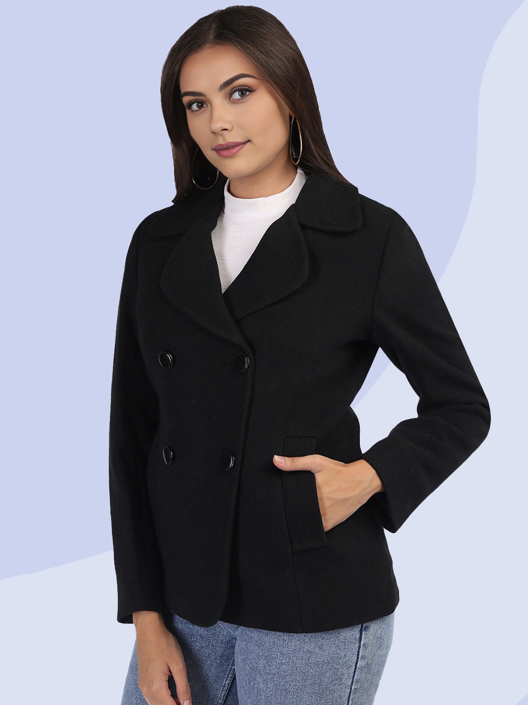 

The Roadster Lifestyle Co Women Double Breasted Winter Wear Woollen Coat, Black