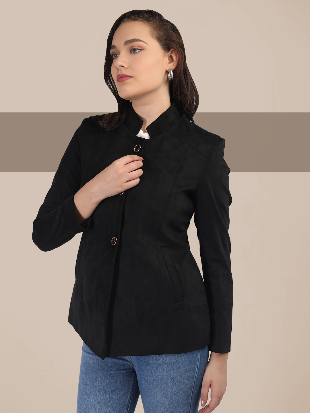 

The Roadster Lifestyle Co Women Stand Collar Single-Breasted Winter Overcoat, Black