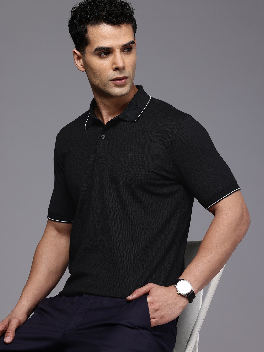 

Louis Philippe Polo Collar T-shirt, Black