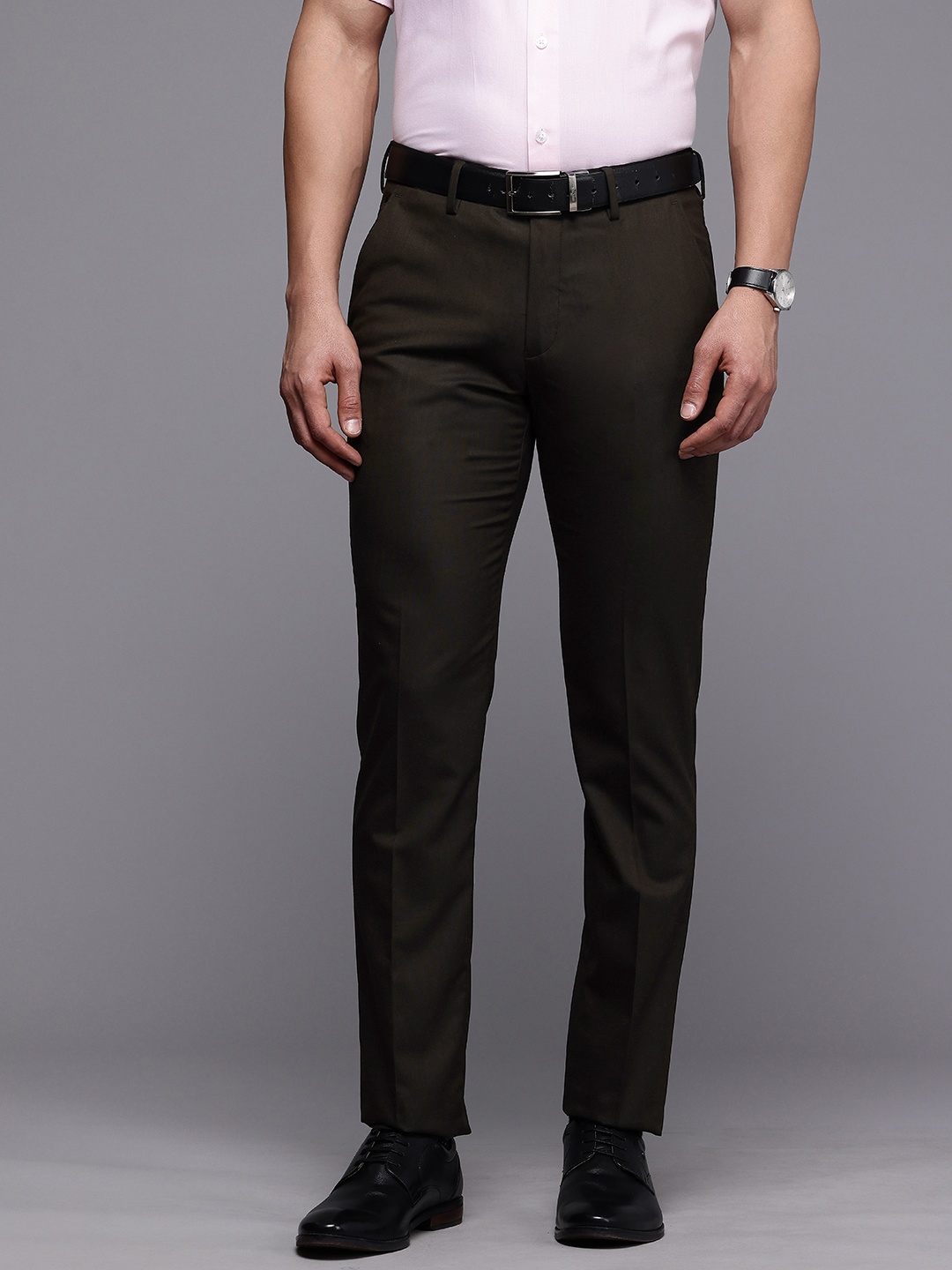 

Louis Philippe Men Super Slim Fit Formal Trousers, Coffee brown