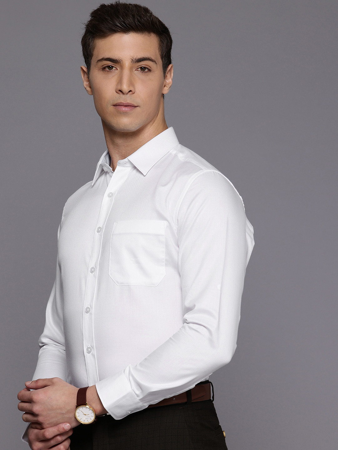 

Louis Philippe Slim Fit Textured Pure Cotton Formal Shirt, White