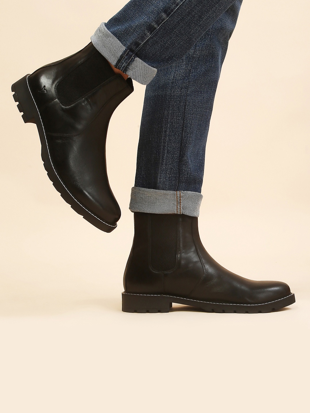 

yoho Men High-Top Premium Crust Leather Winter Chelsea Boot M-001, Black