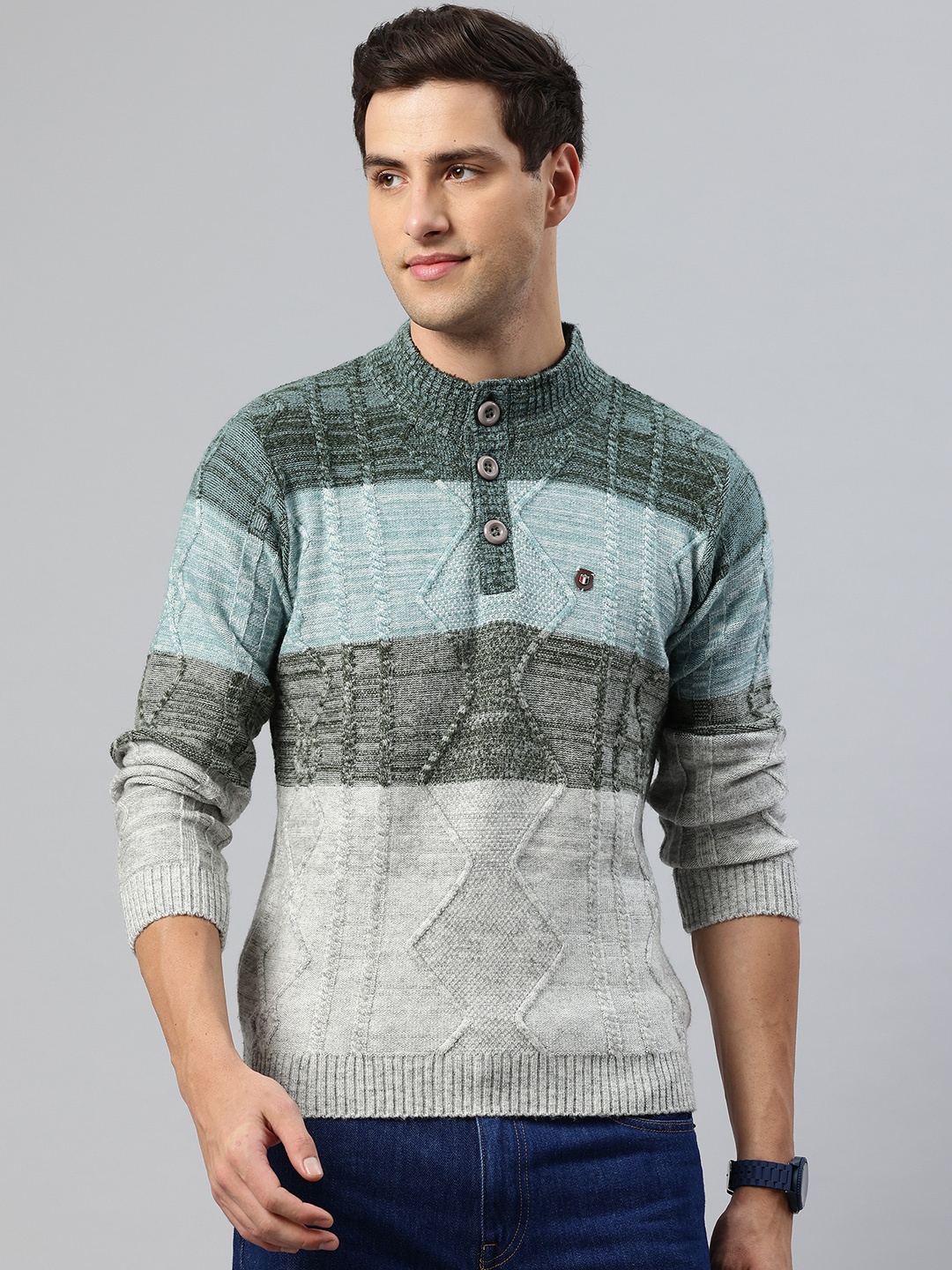 

Pierre Carlo Men Colourblocked Pullover, Sea green