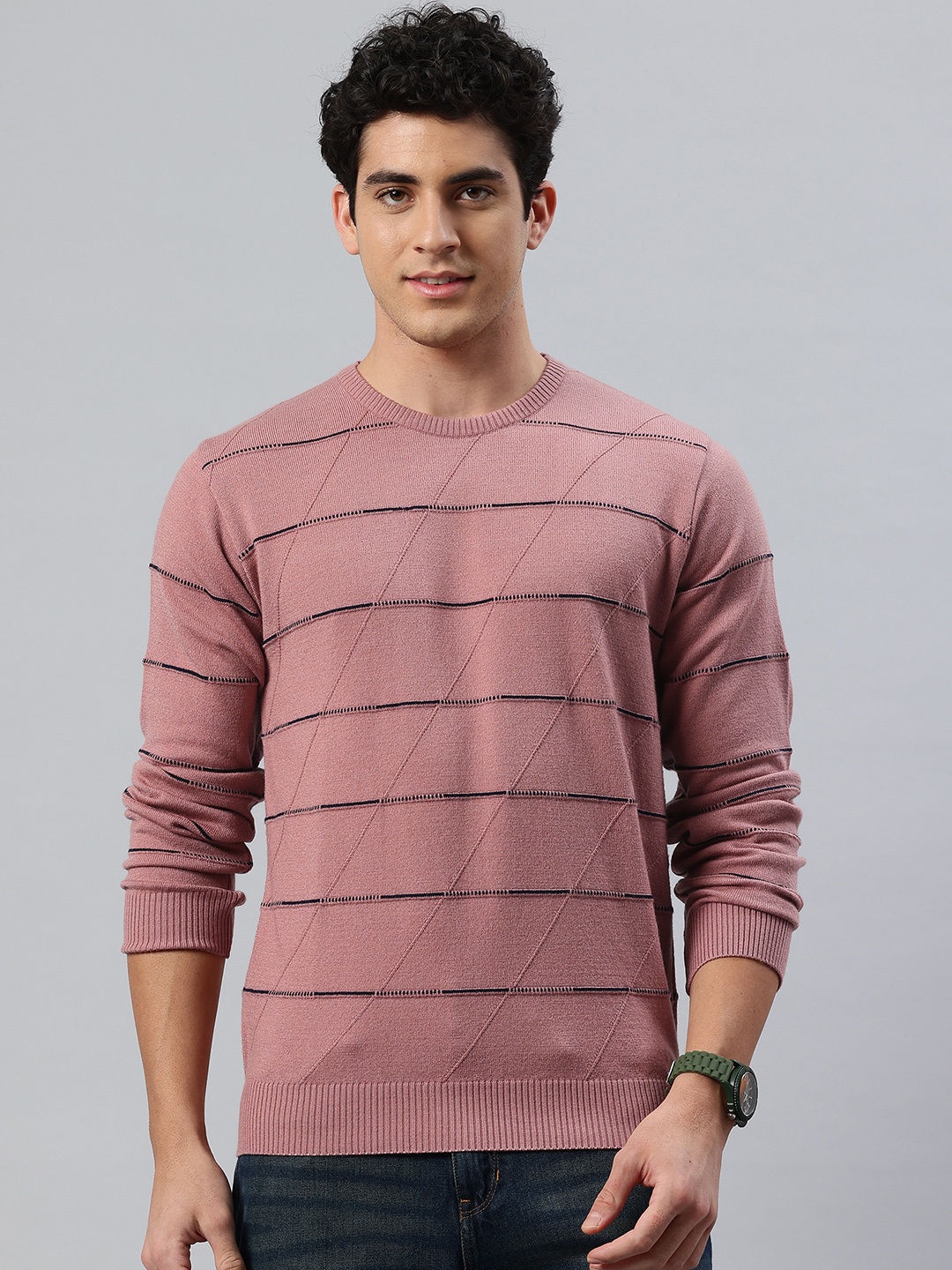 

Pierre Carlo Men Checked Pullover, Pink