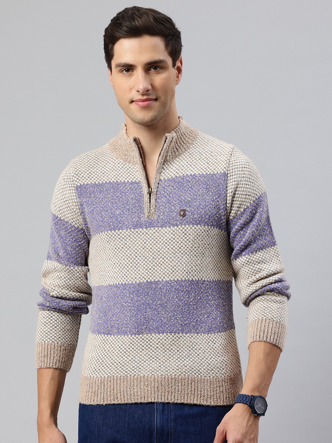 

Pierre Carlo Men Colourblocked Pullover, Beige