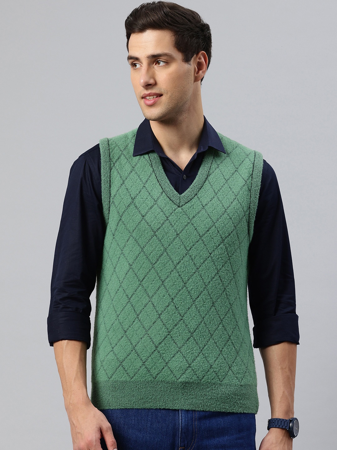 

Pierre Carlo Men Checked Sweater Vest, Green