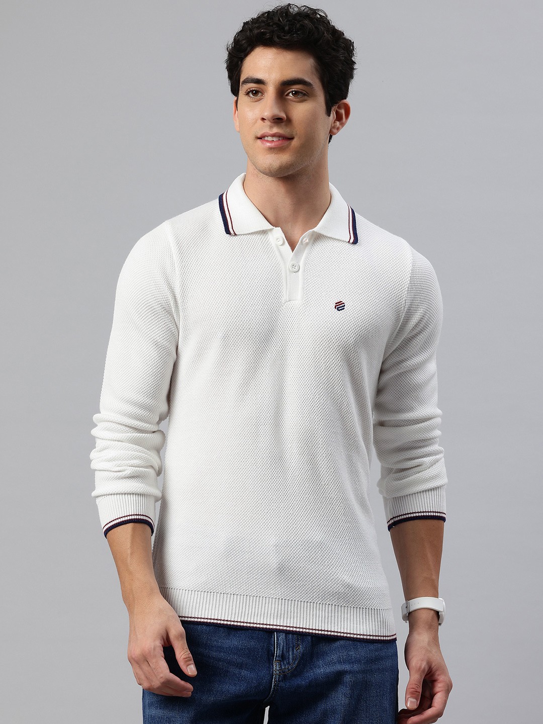 

Pierre Carlo Men Polo Neck Pullover, White