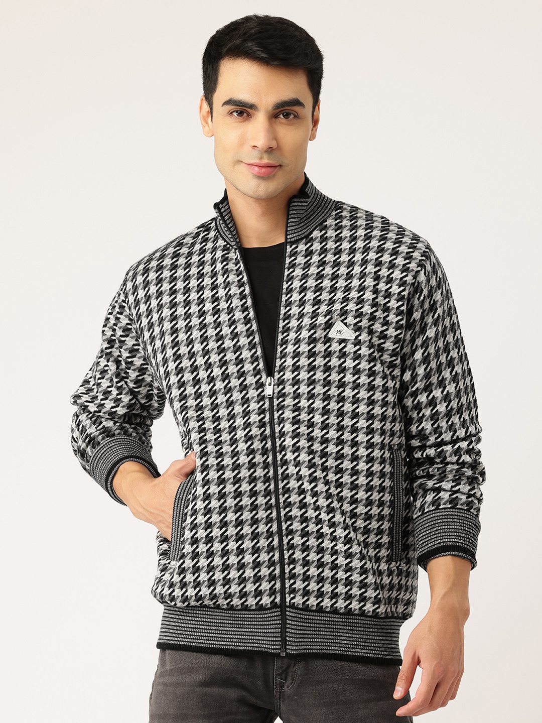 

Monte Carlo Houndstooth Checked Tailored Jacket, Black