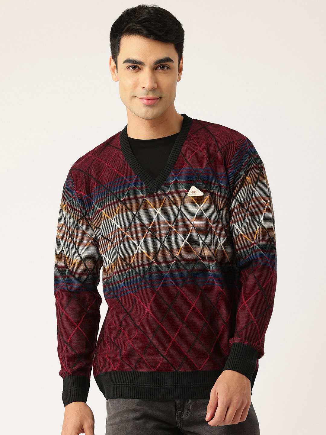 

Monte Carlo Striped Argyle Self Design Pullover, Maroon