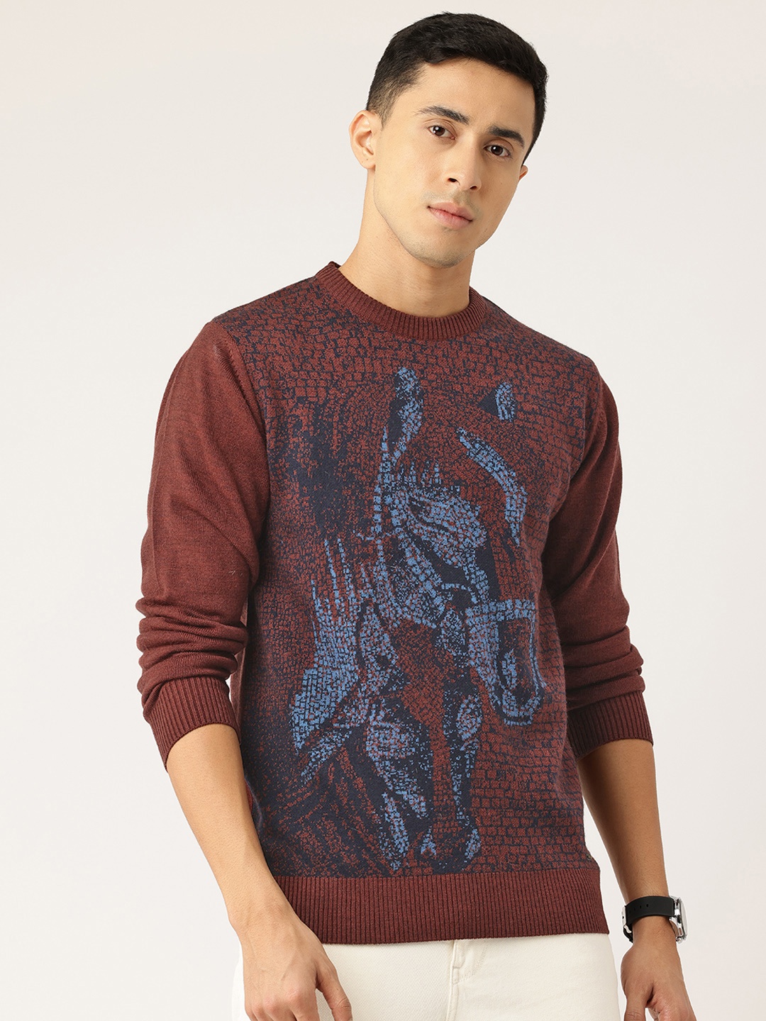 

Monte Carlo Self Design Woollen Pullover, Brown