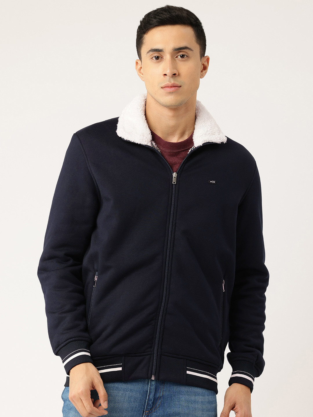 

Monte Carlo Shirt Collar Front Open Sweatshirt, Navy blue