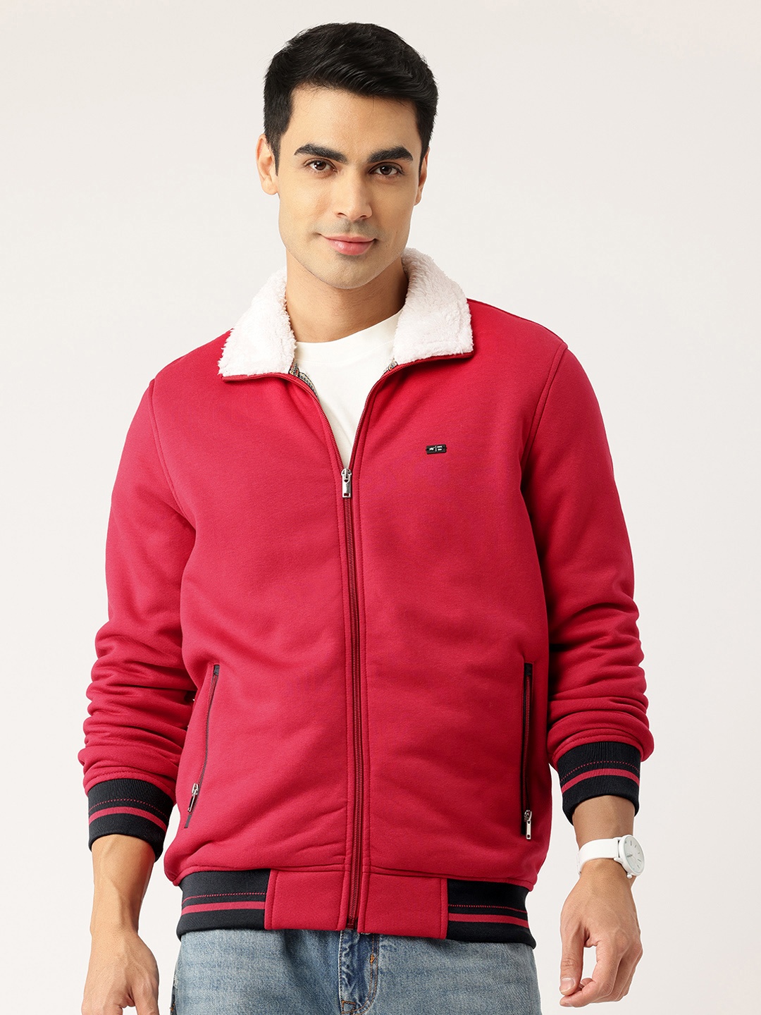 

Monte Carlo Shirt Collar Front Open Sweatshirt, Red