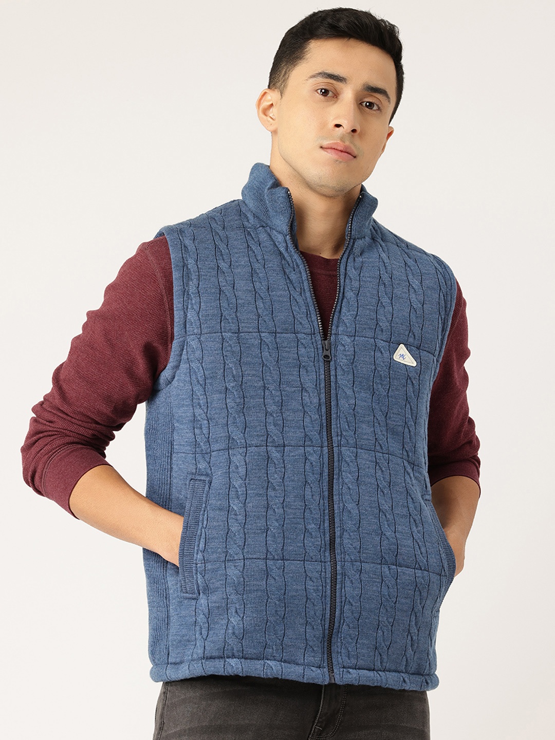 

Monte Carlo Sleeveless Cable Knit Tailored Jacket, Blue