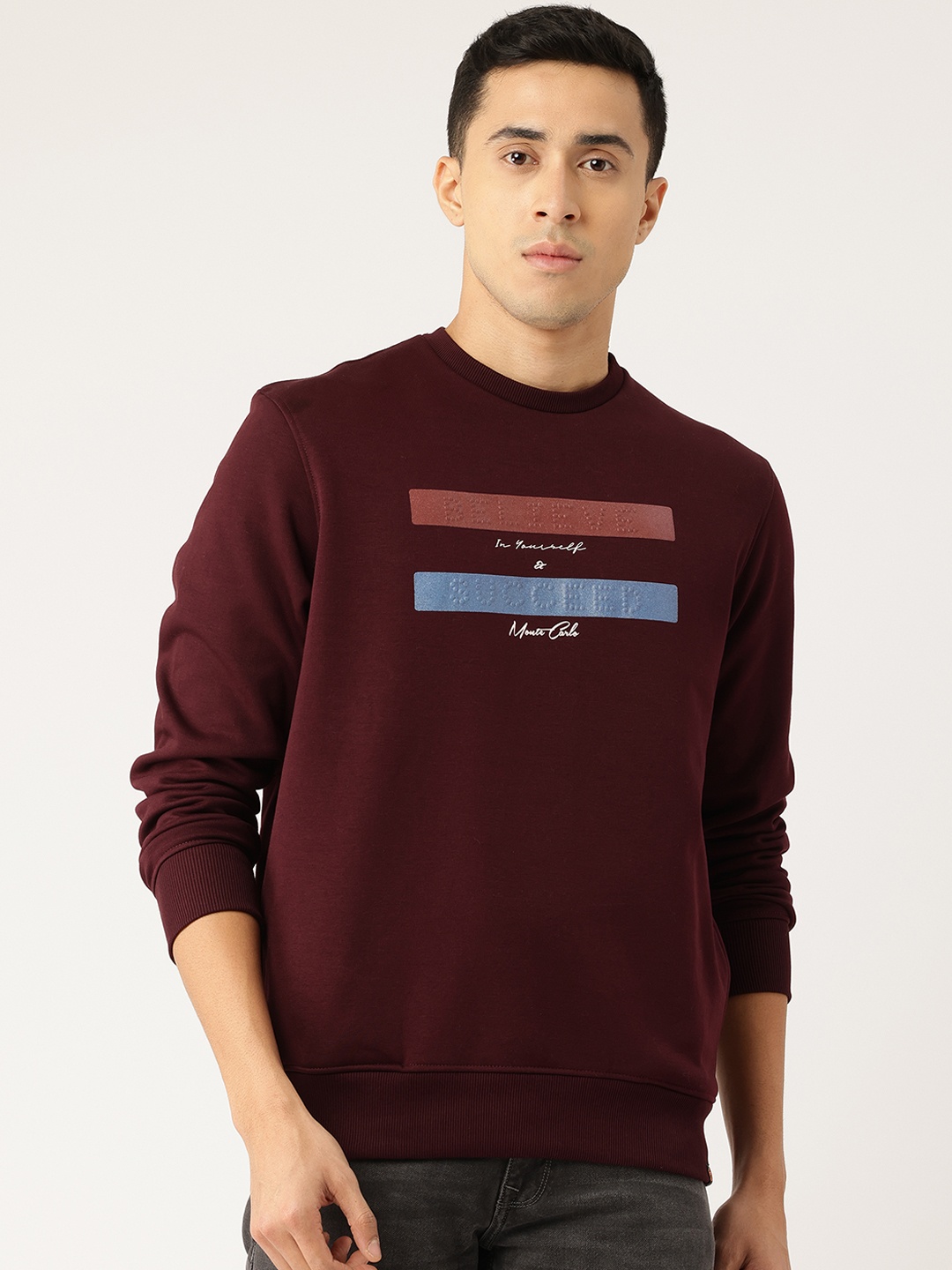 

Monte Carlo Pure Cotton Embossed Print Sweatshirt, Maroon