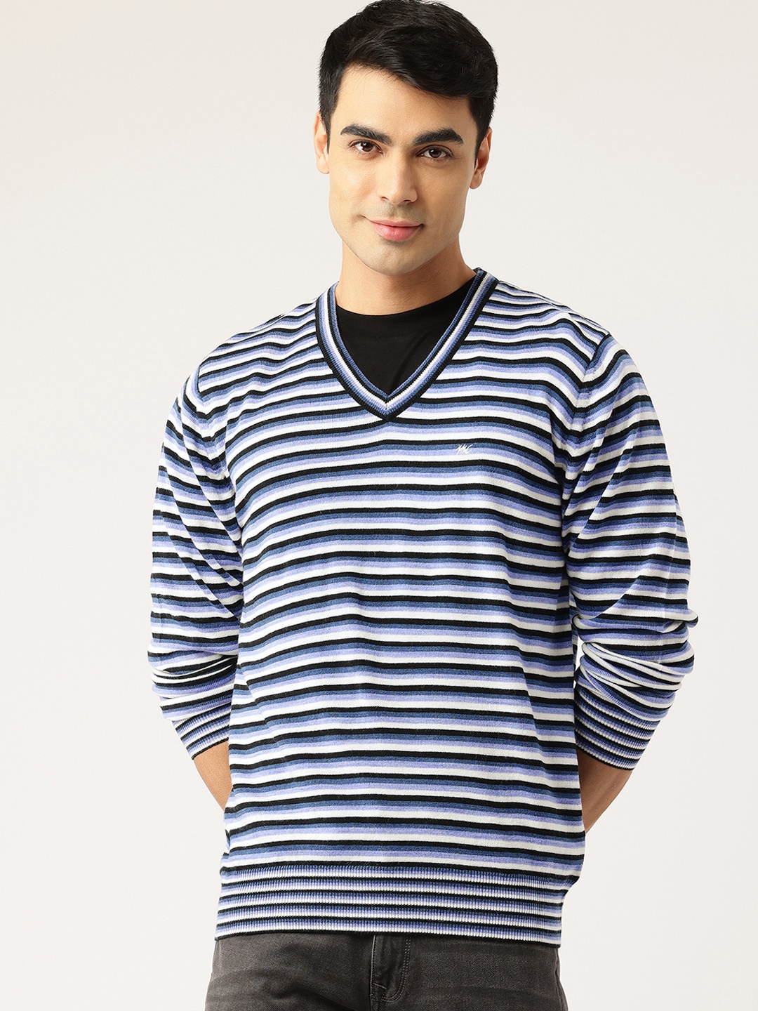 

Monte Carlo Striped V-Neck Casual Pullover, Blue