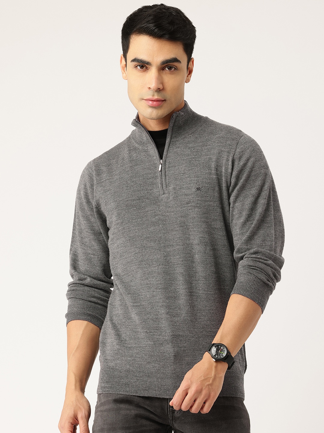 

Monte Carlo Solid Melange Effect Woollen Pullover, Grey melange