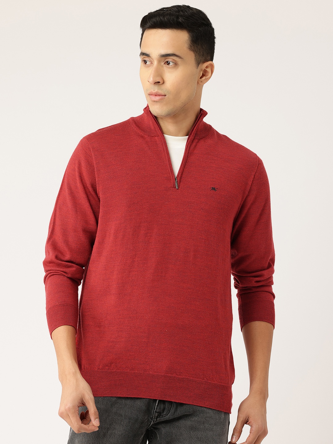 

Monte Carlo Solid Woollen Pullover with Mock Collar, Maroon