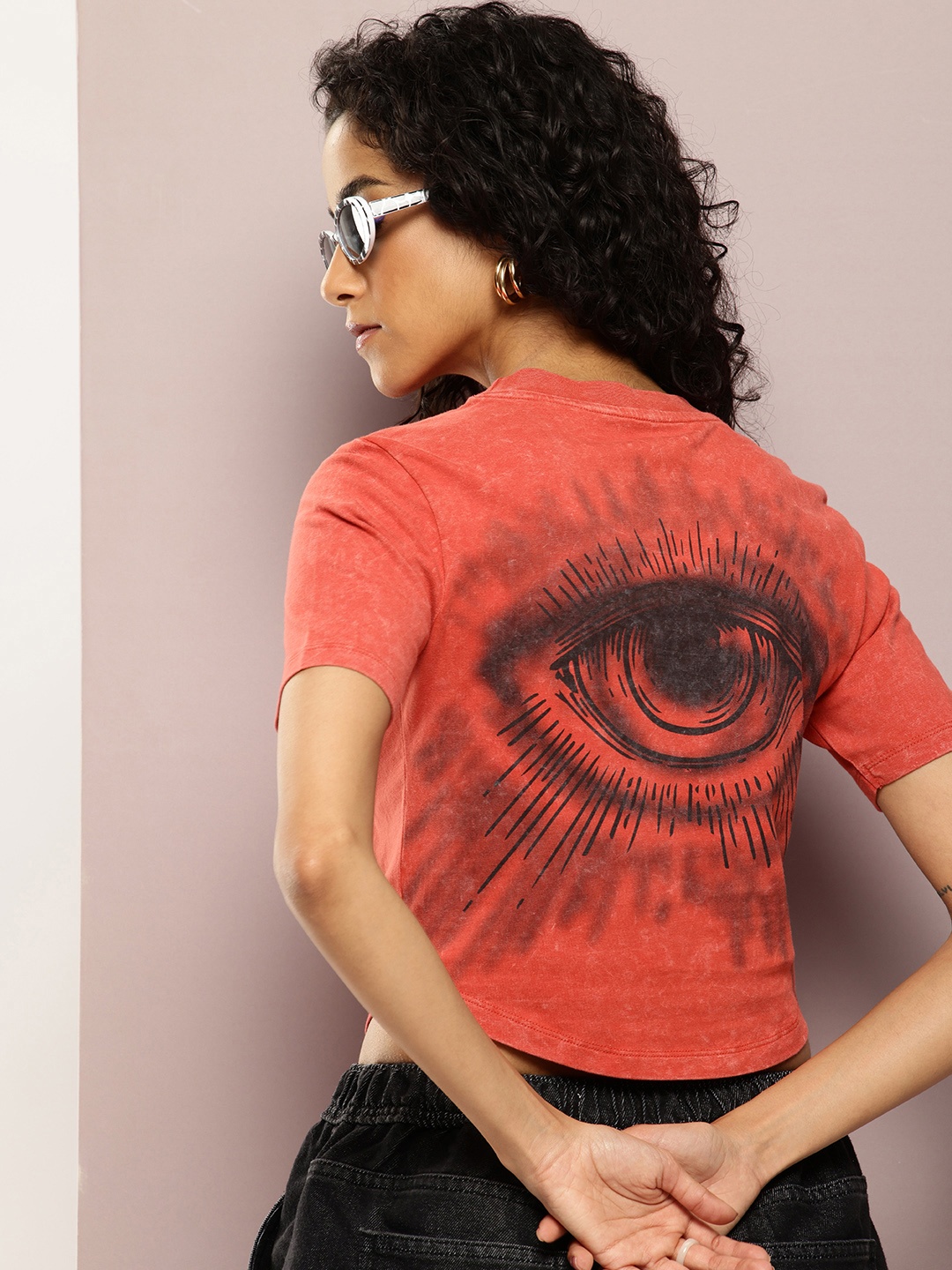 

Kook N Keech Graphic Printed Applique Crop T-shirt, Rust