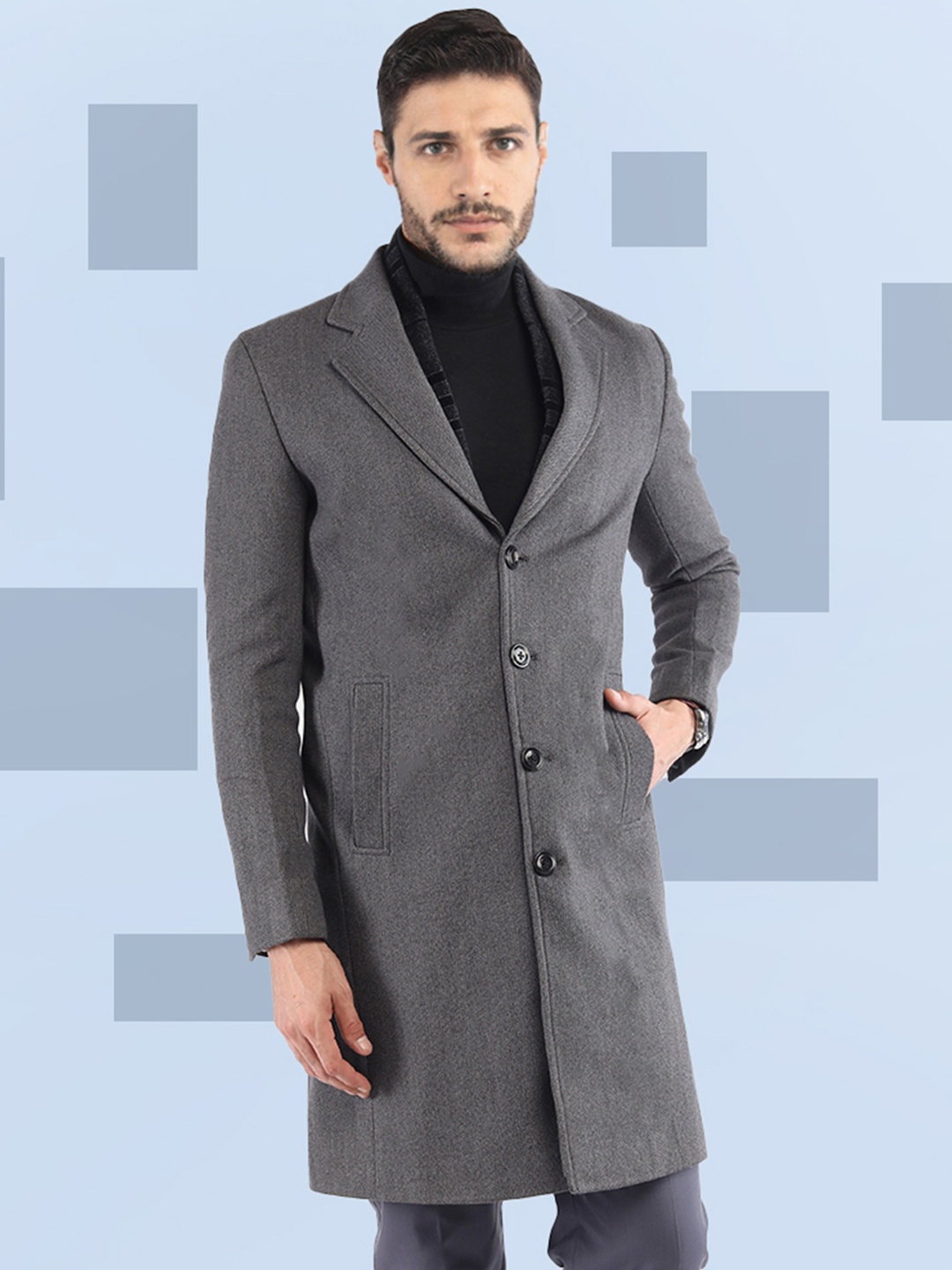 

The Roadster Lifestyle Co Men Single Breasted Over Coat, Grey