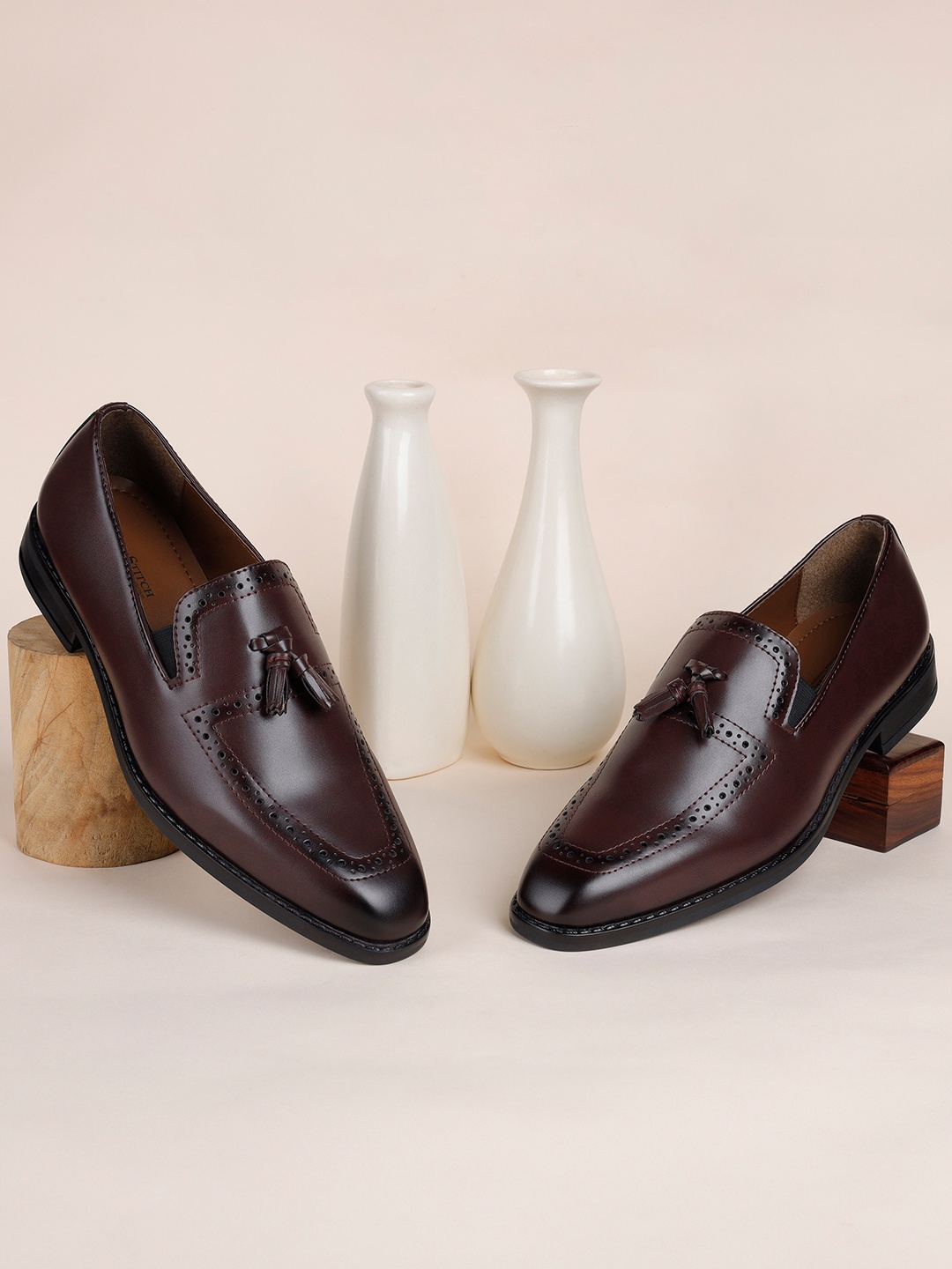 

LOUIS STITCH Men Rosewood Formal Slip-On Tassel Moccasin Shoes, Maroon