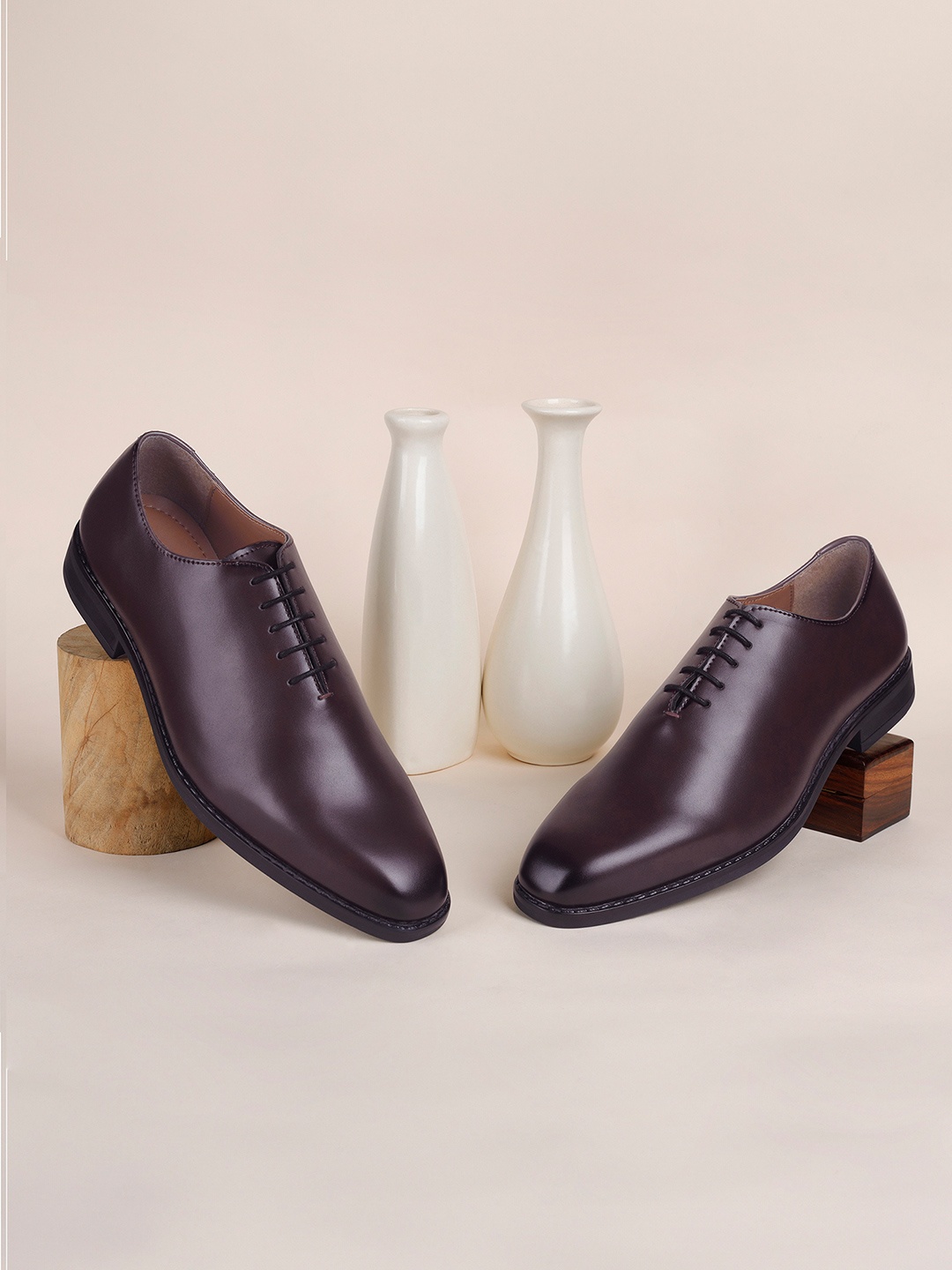 

LOUIS STITCH Men Rosewood Formal Wholecut Lace-Up Derby Shoes, Maroon