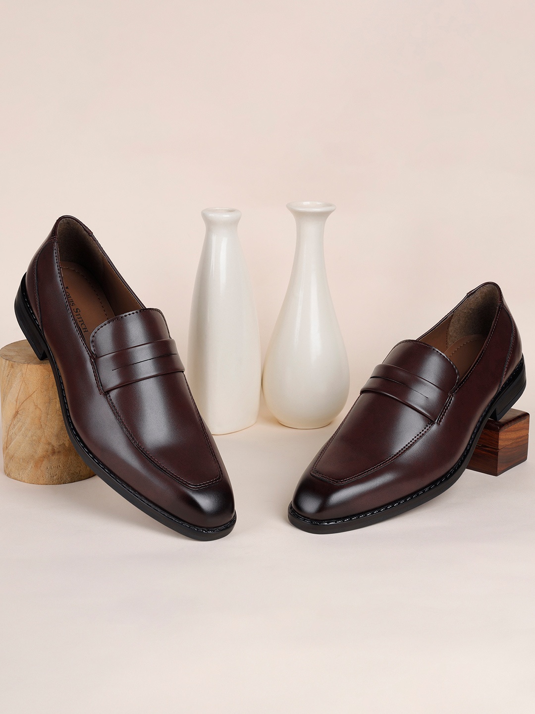 

LOUIS STITCH Men Rosewood Formal Slip-On Moccasin Shoes, Maroon