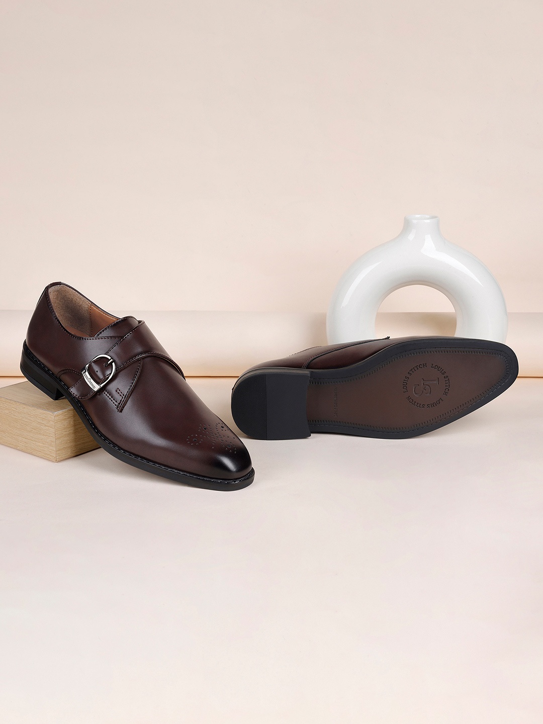 

LOUIS STITCH Men Rosewood Formal Slip-On Monk Shoes, Maroon