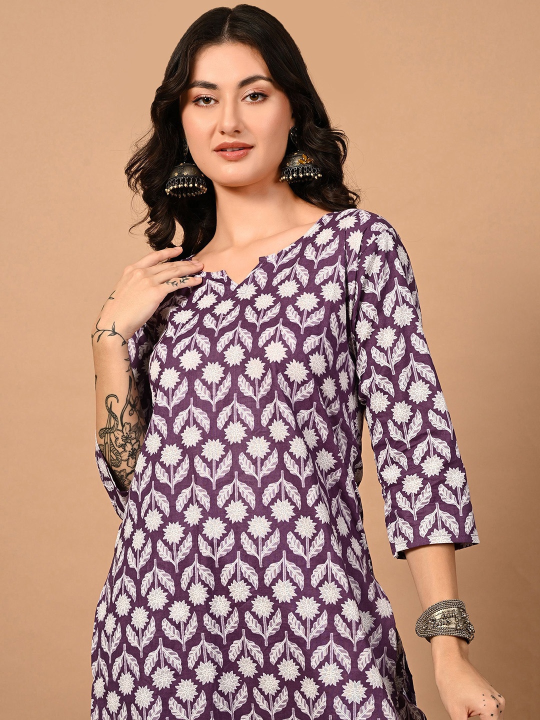 

JAHIDA COMFORT WITH STYLE Printed Pure Cotton Top With Trouser, Purple