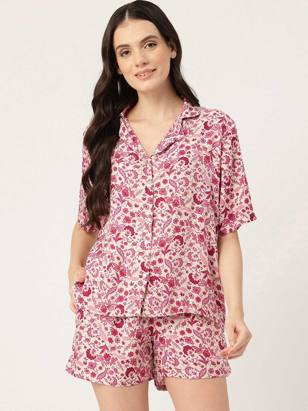 

ETC Floral Printed Pure Cotton Night suit, Beige