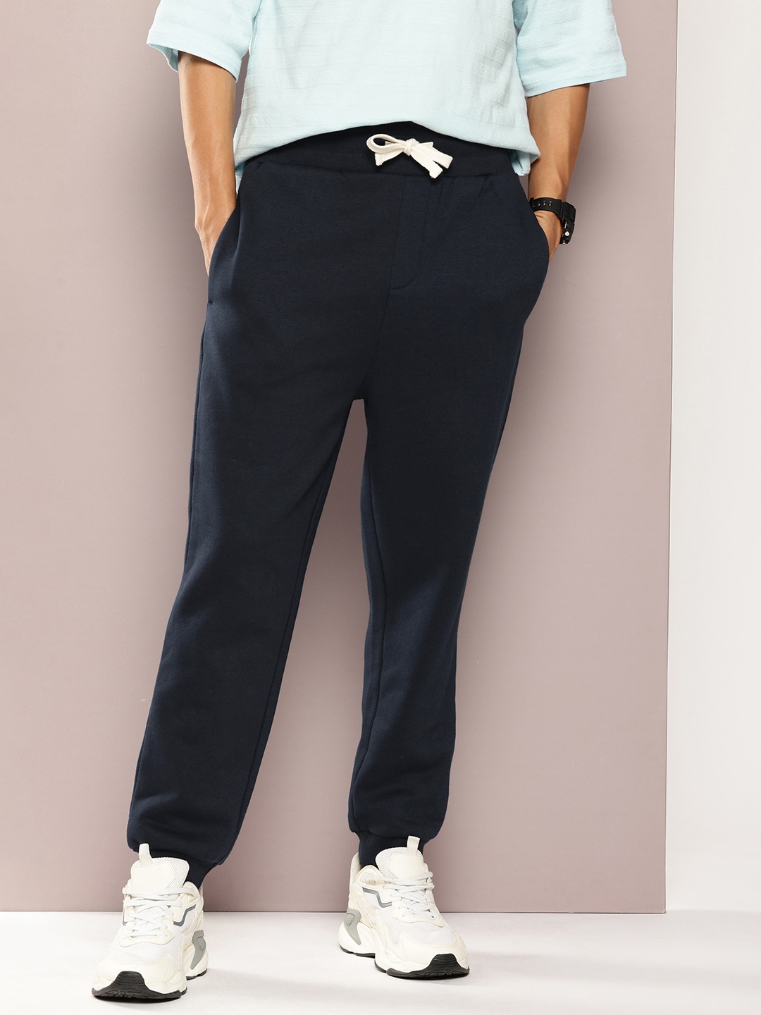 

Kook N Keech Men Solid Relaxed Joggers, Navy blue