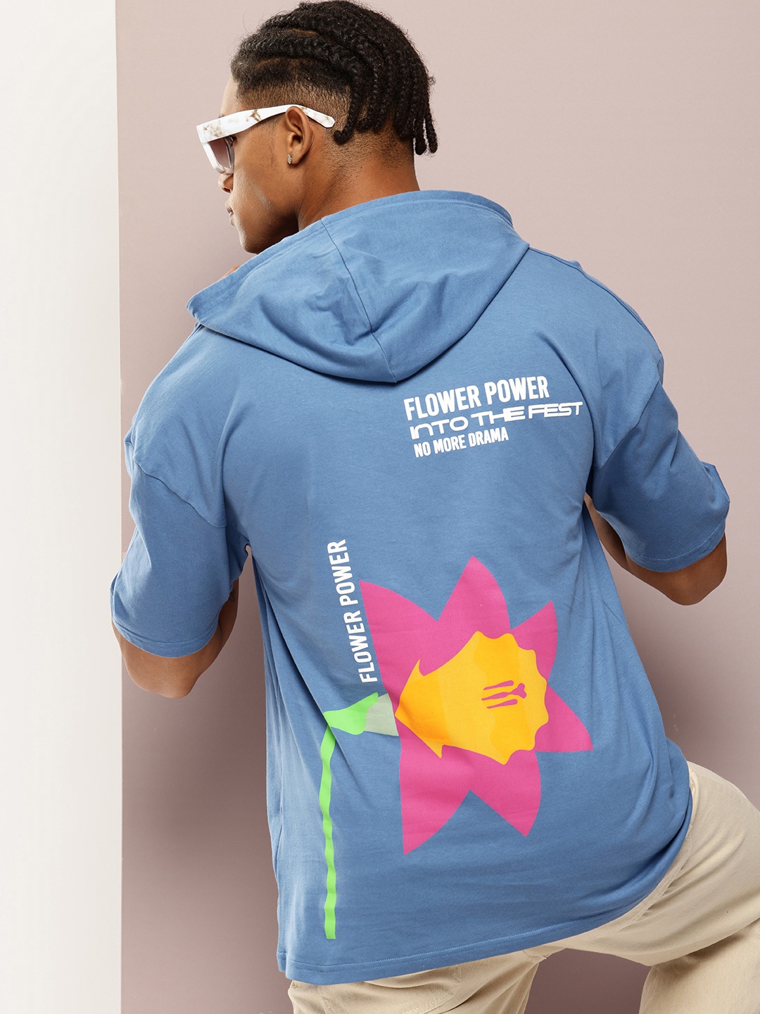 

Kook N Keech Men Printed Hooded Drop-Shoulder Sleeves Oversized T-shirt, Blue