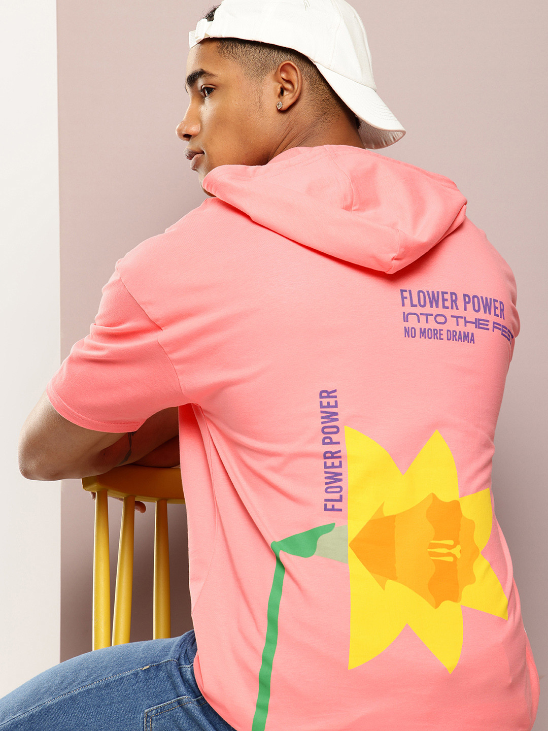 

Kook N Keech Men Printed Hooded Drop-Shoulder Sleeves Oversized T-shirt, Pink