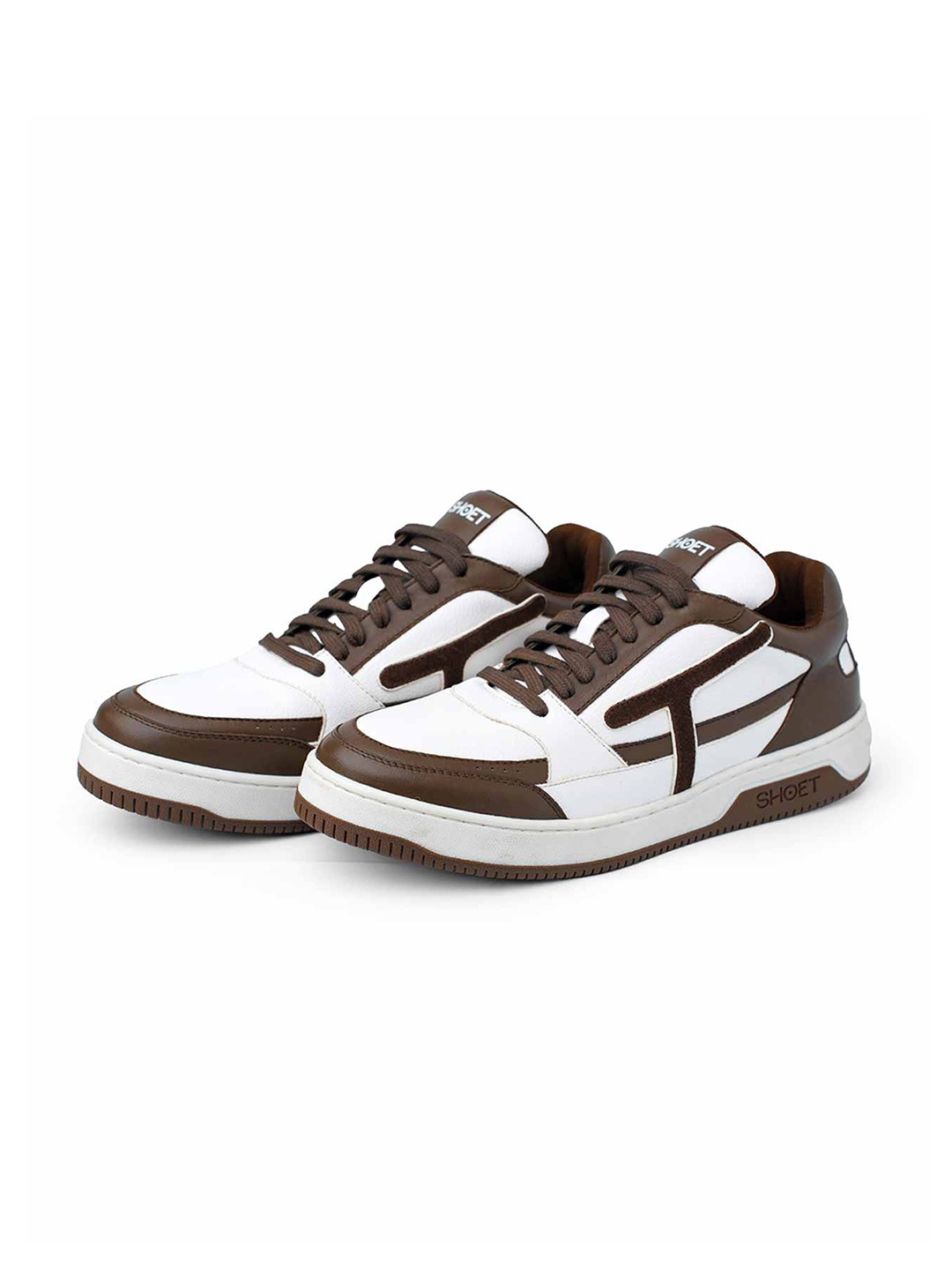 

SHOET Men Basketball Patterned Leather Lace-up Sneakers, Brown